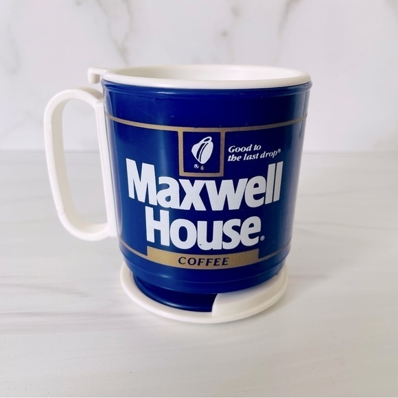 Vintage Maxwell House Coffee Travel Mug w/Lid Sticker Locking Base Removable - Picture 1 of 6
